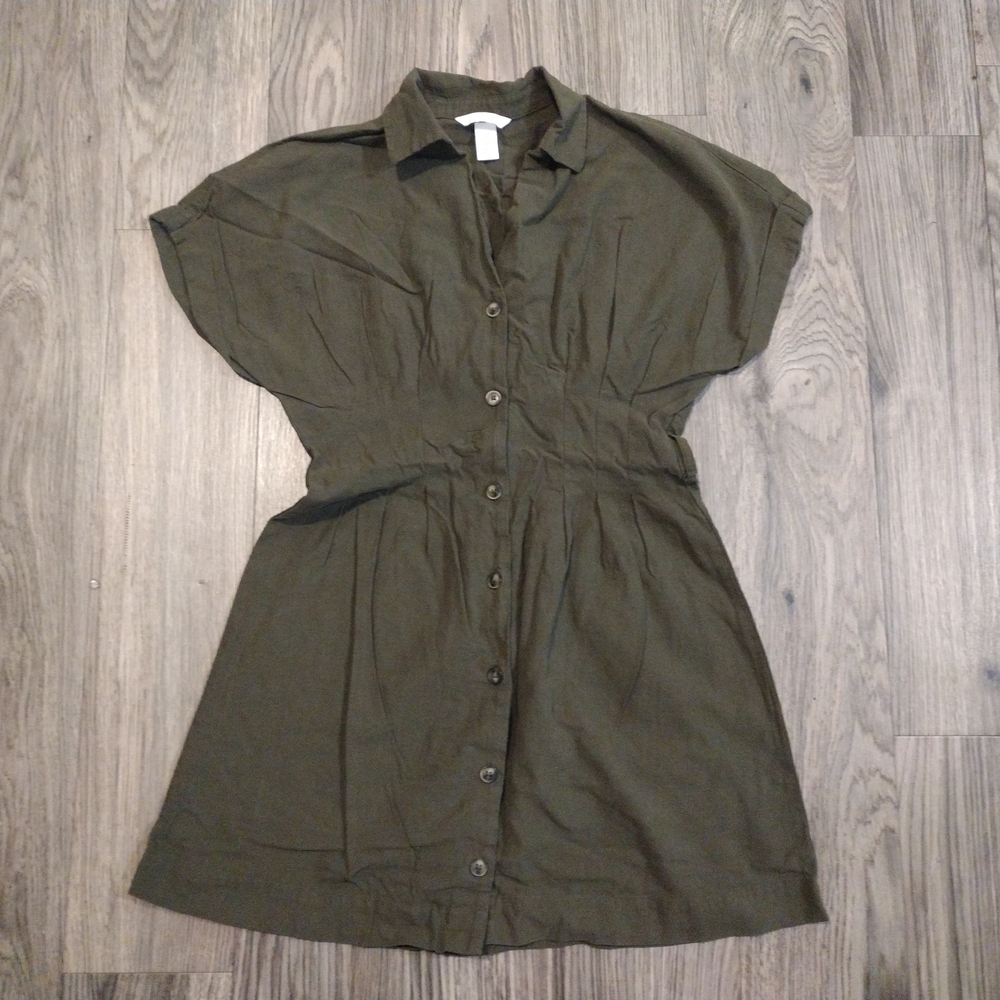 H&M Olive Button-Up Mini Dress